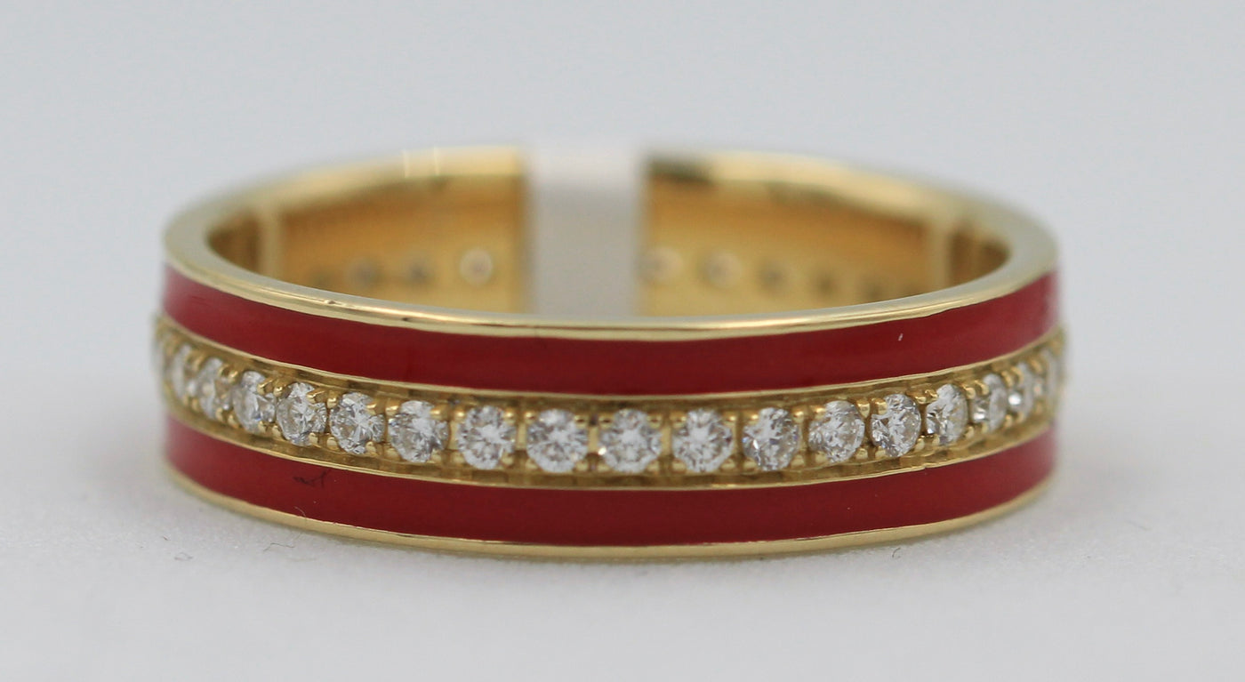 RED ENAMEL AND DIAMOND RING