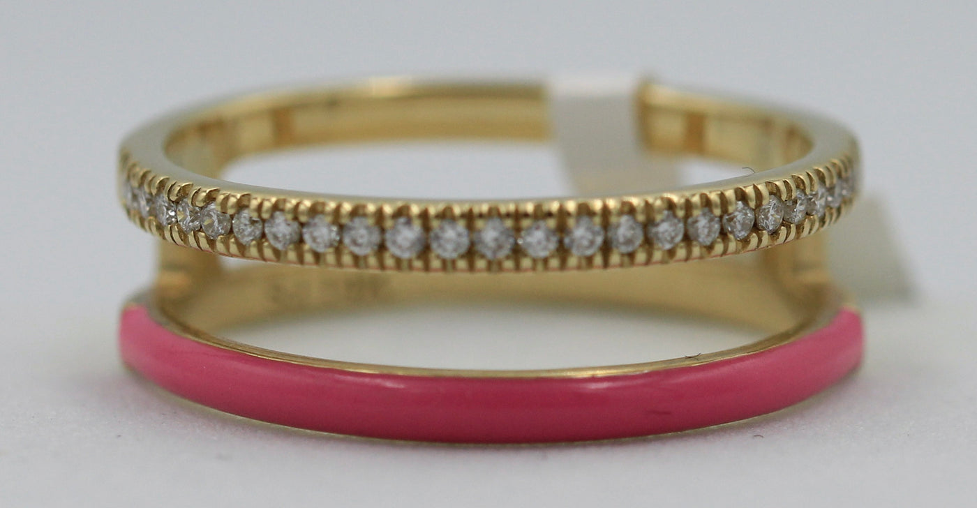 PINK ENAMEL AND DIAMOND DOUBLE RING