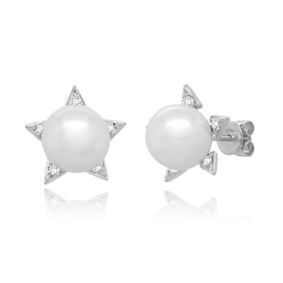 DIAMOND & CULTURED PEARL STAR STUDS