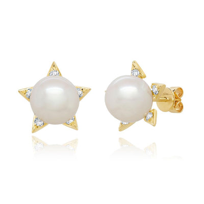 DIAMOND & CULTURED PEARL STAR STUDS