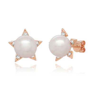 DIAMOND & CULTURED PEARL STAR STUDS