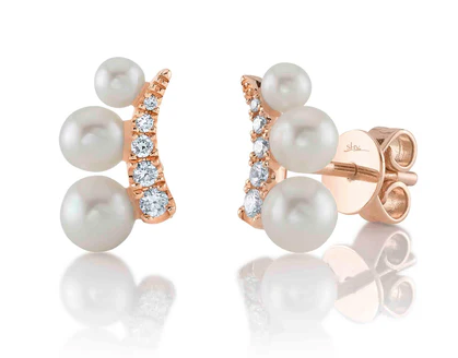 Diamond & Three Pearl Stud Earring