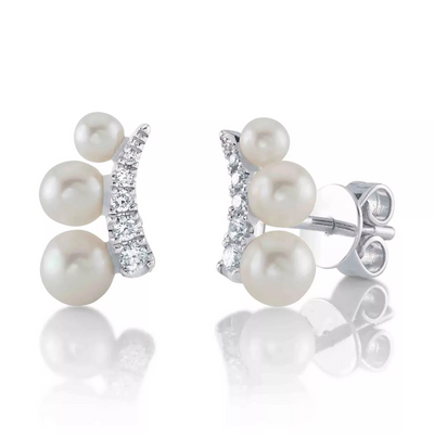 Diamond & Three Pearl Stud Earring