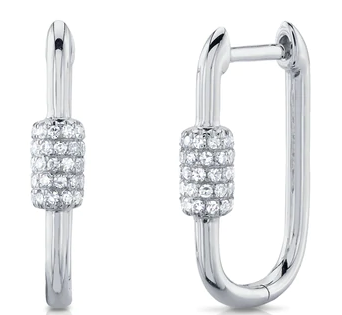 OBLONG HOOP EARRINGS WITH DIAMOND SECTION