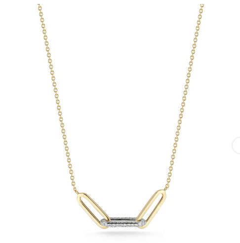 TWO-TONE PAPERCLIP LINKS WITH DIAMONDS NECKLACE